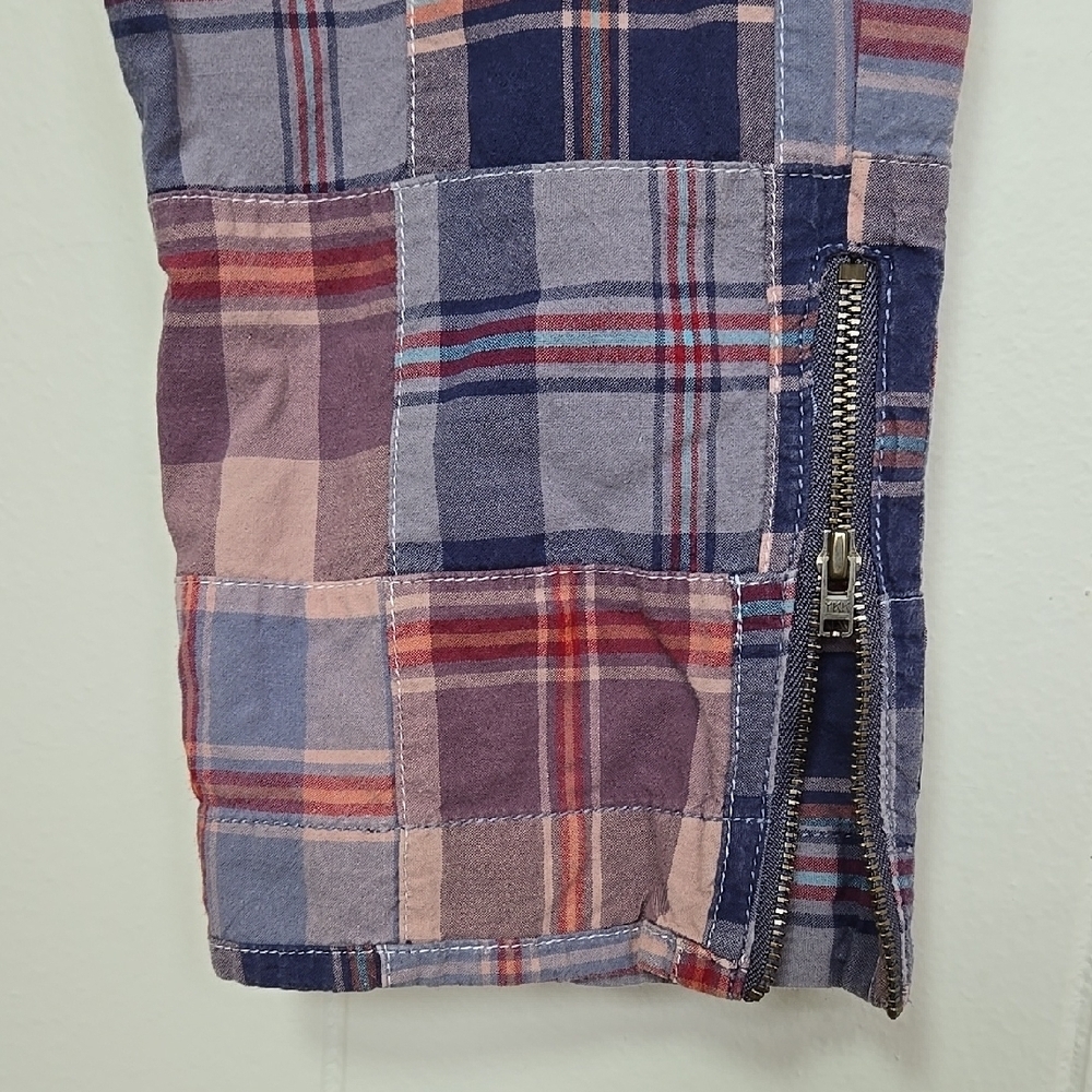 J. Crew Pants Size 2 City Fit Capris Y2K Madras Plaid Patchwork Ankle Zips - Picture 4 of 10